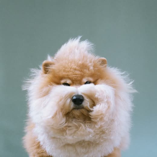 A fluffy dog with its coat blow-dried out